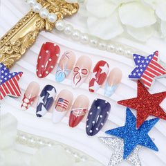 BUNLVDI detailed American flag nail design emphasizing bold patriotic accents