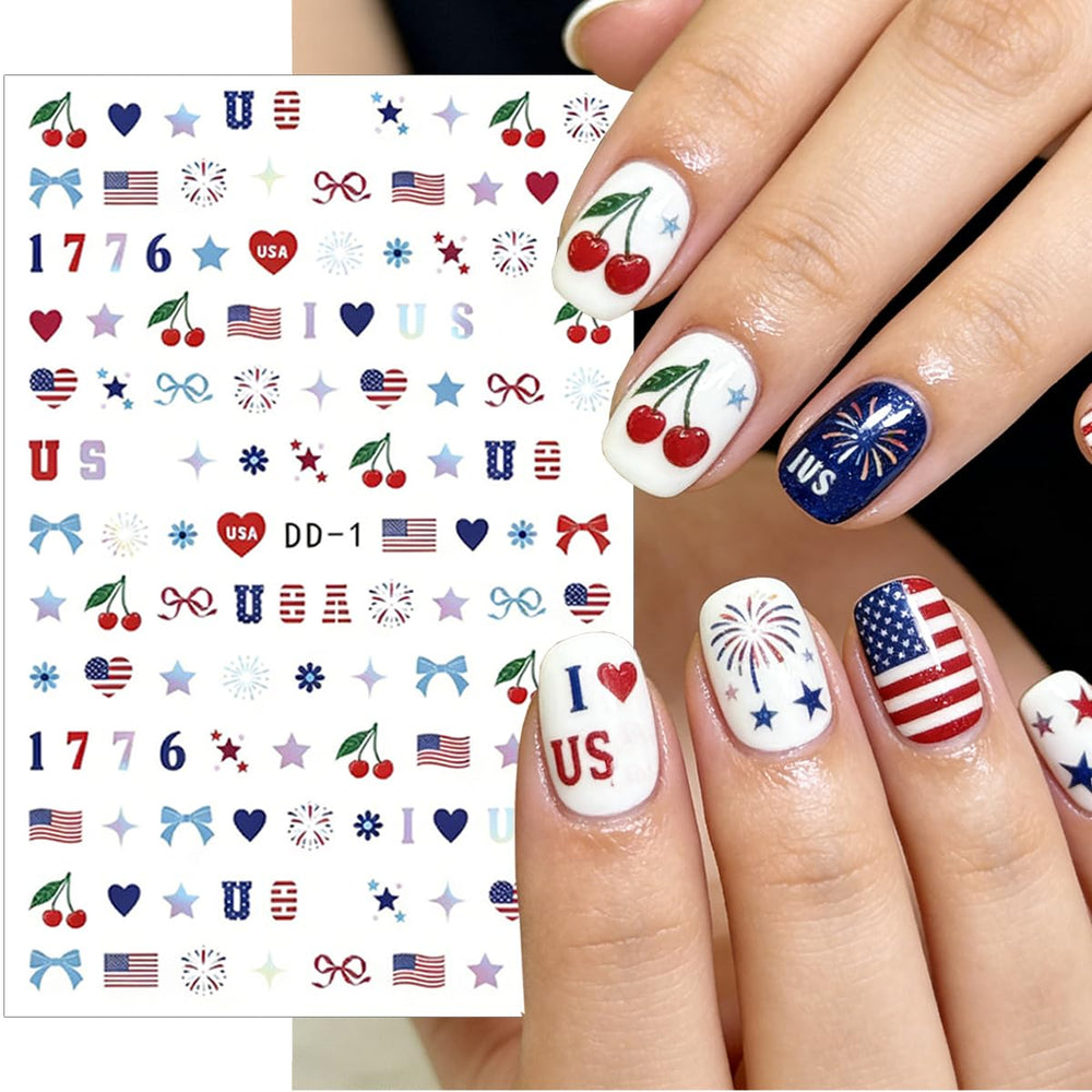BUNLVDI close-up of flag and star stickers highlighting crisp print detail for vibrant nails
