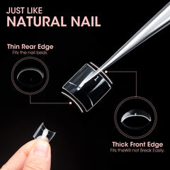 Buqikma clear and natural tips close-up illustrating transparency and natural finish