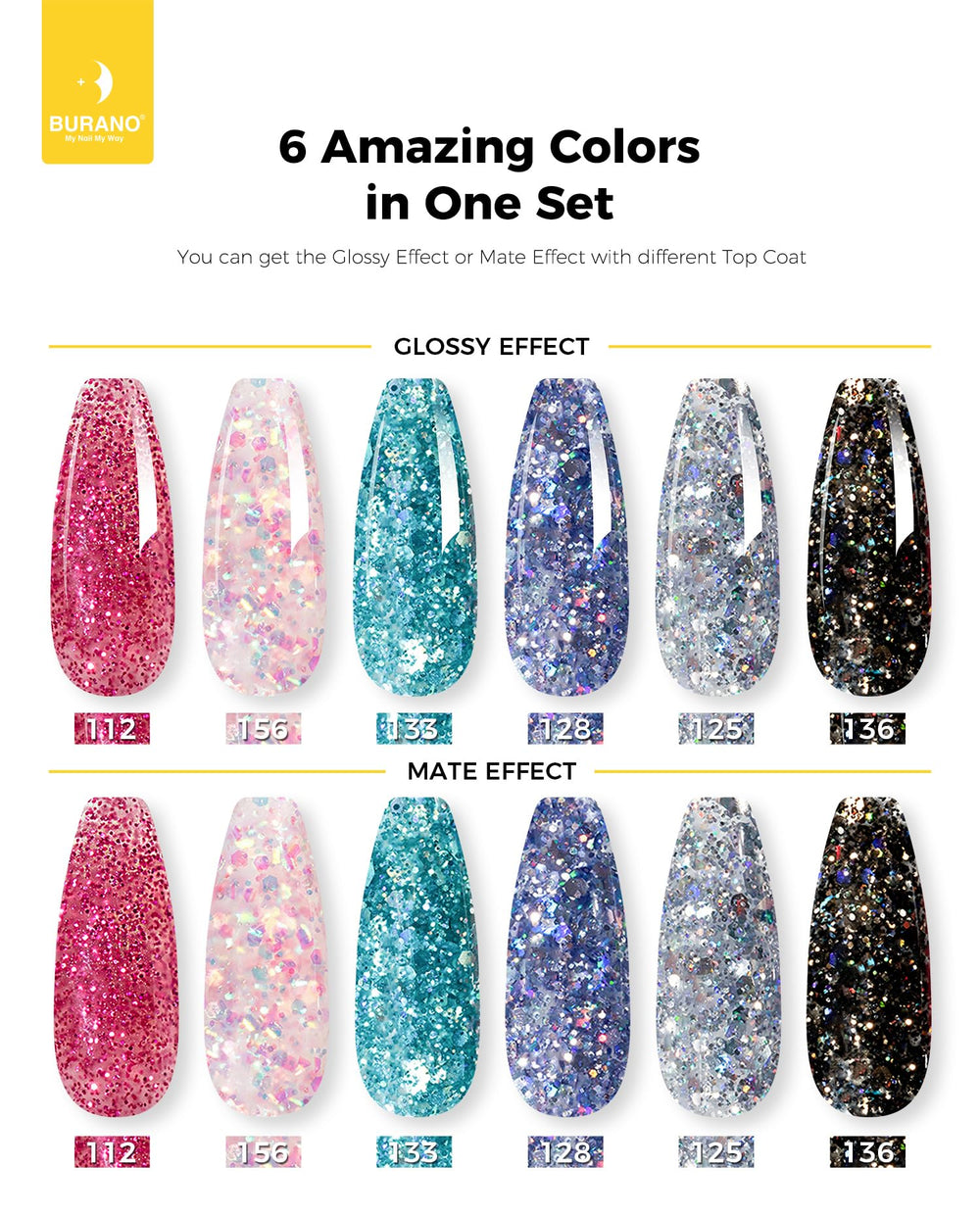 BURANO cured nail swatch showcasing glossy finish and professional-looking results