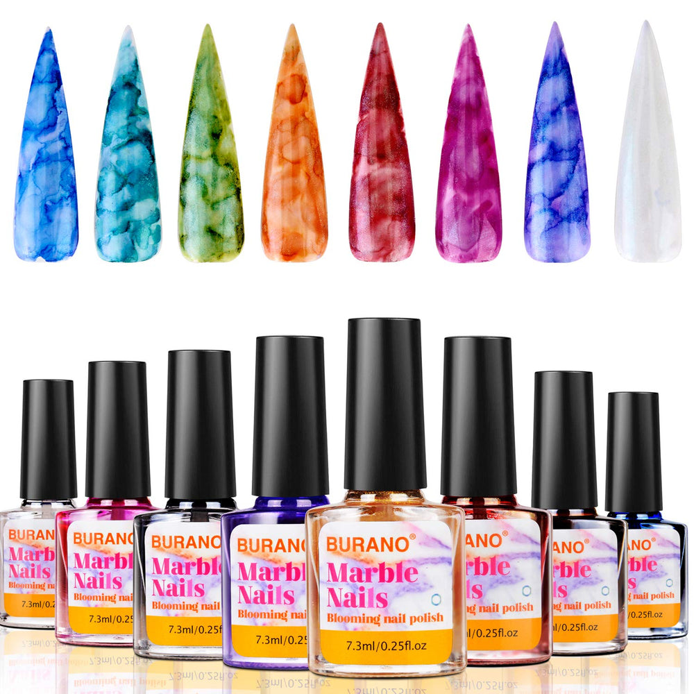 BURANO front packaging showing 8-color marble gel set benefits