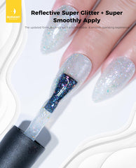 BURANO topcoat finish on nails showcasing high-gloss reflective result