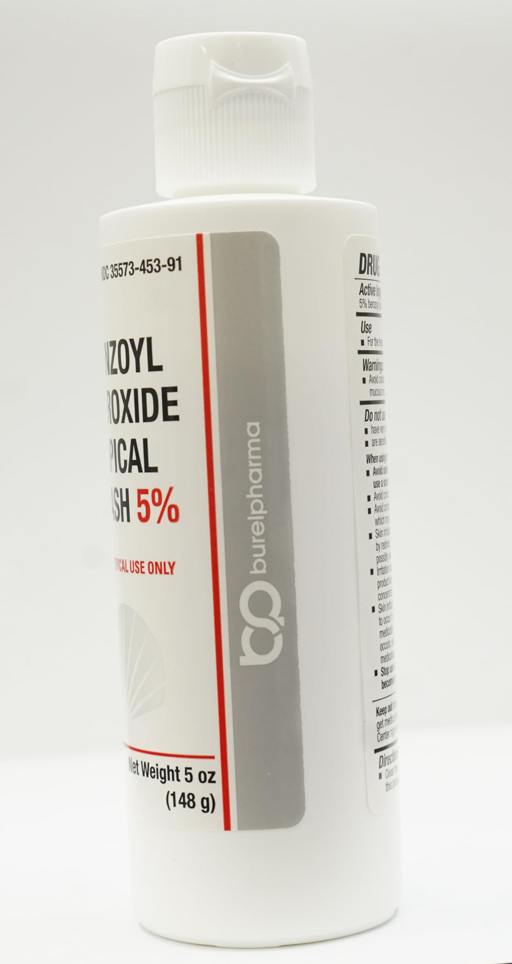 BurelPharma label close-up highlighting active benzoyl peroxide ingredient