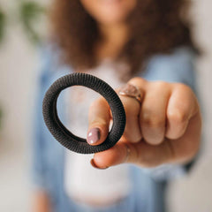 Burlybands shown on wrist profile to illustrate comfortable stretch and easy access