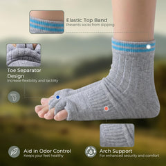 burning barefoot socks worn during yoga showing improved toe splay and stability