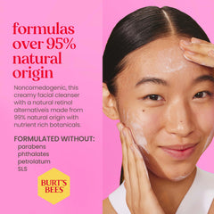 Back label and ingredients of Burt's Bees cleanser showing natural formula