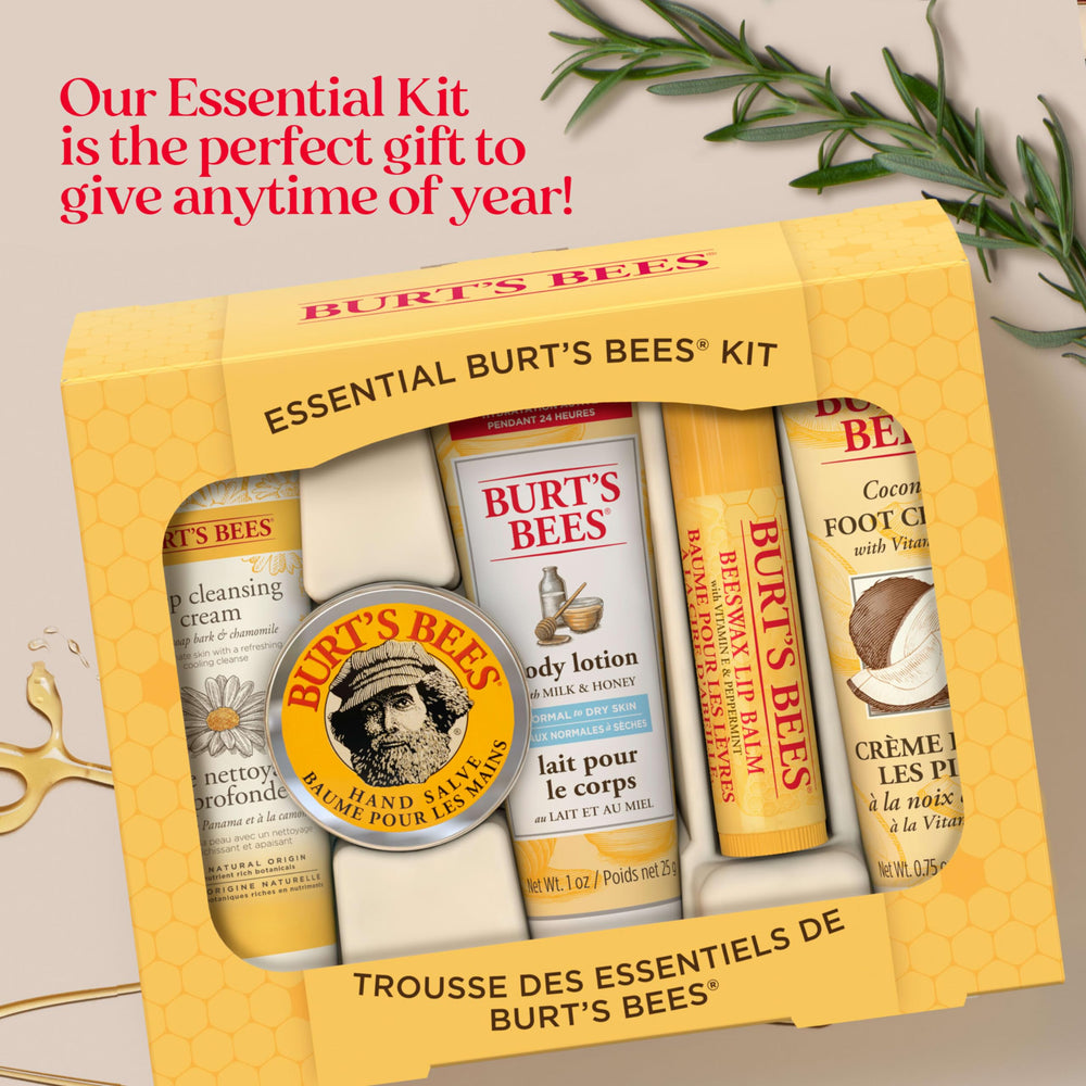 Burt's Bees beeswax lip balm stick visible for on-the-go lip protection