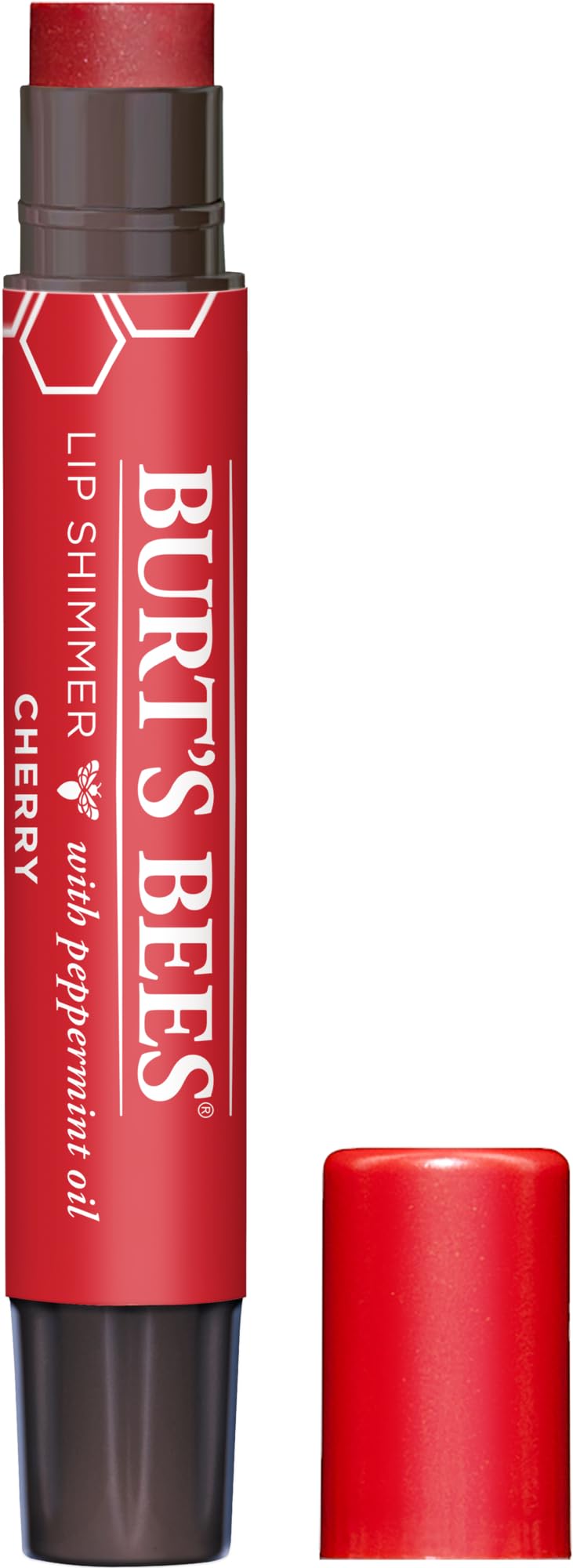 Burt's Bees front tube showing Cherry shade and portable design benefit