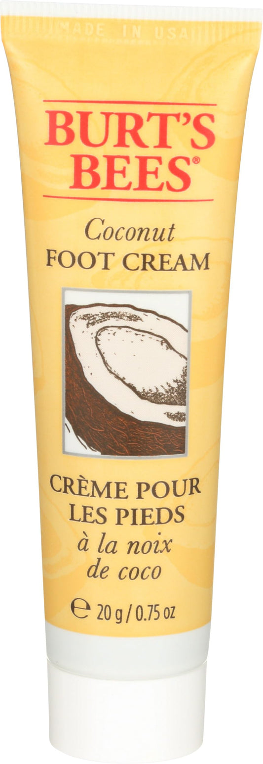 Burt's Bees front tube view showing compact coconut foot cream and portability