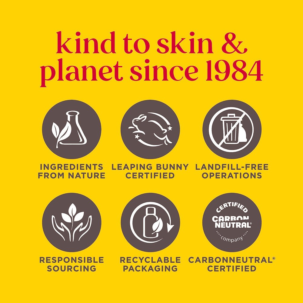 Burt's Bees four tubes arranged to display included flavors and portability benefit
