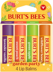 Burt's Bees front packaging showing four-flavor set and natural benefits