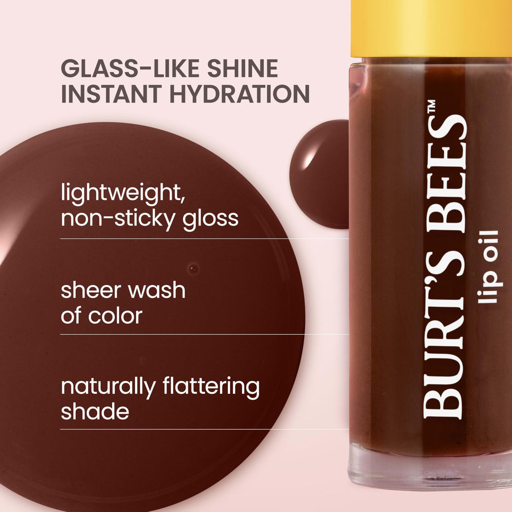 Burt's Bees oil texture swipe highlighting lightweight, non-sticky hydration