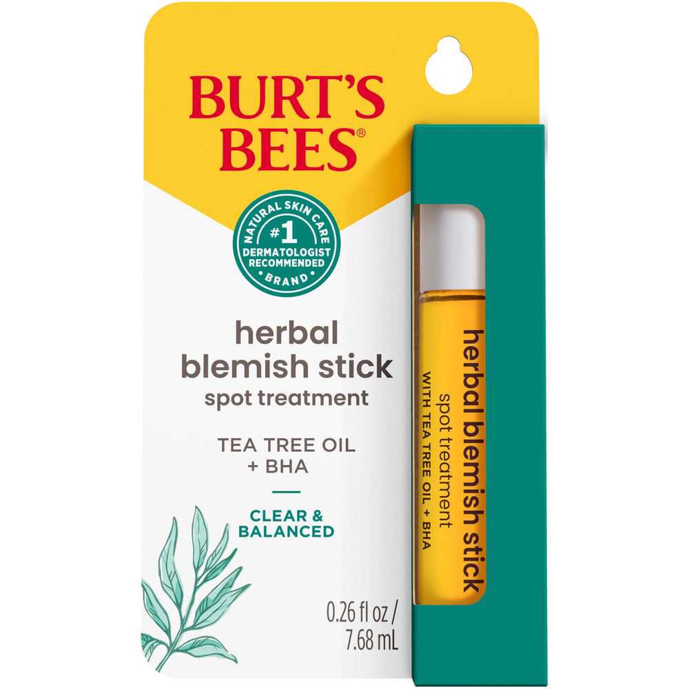 Burt's Bees front packaging showing compact blemish stick and branding benefit portability