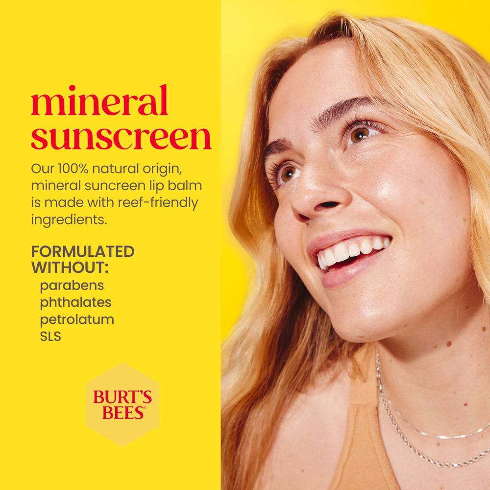 Burt's Bees ingredients label close-up showing natural origin formulation and safety benefit