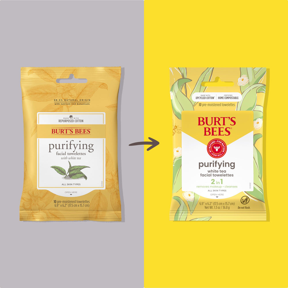 Burt's Bees open pack with a towelette pulled out for quick cleansing