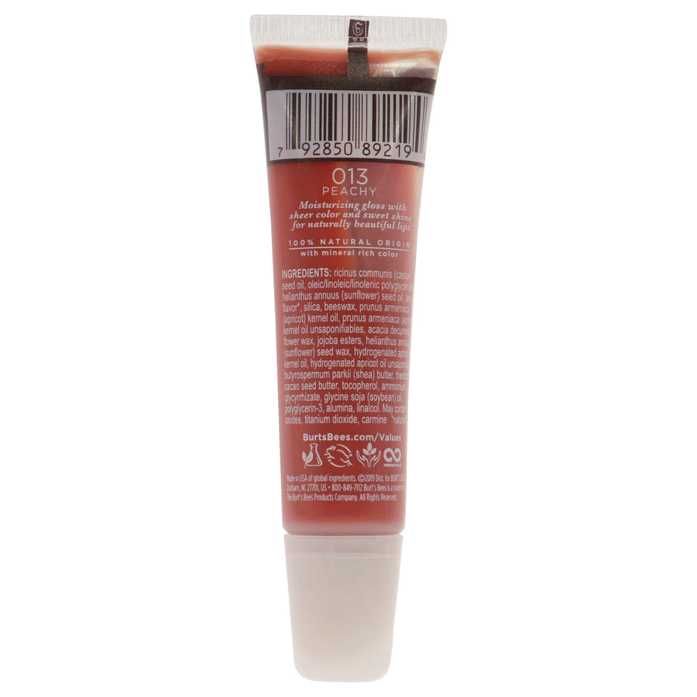 Burt's Bees Peachy gloss texture swatch highlighting smooth moisturizing finish