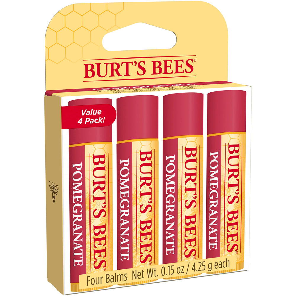 Burt's Bees beeswax with pomegranate fruit visualizing natural nourishment