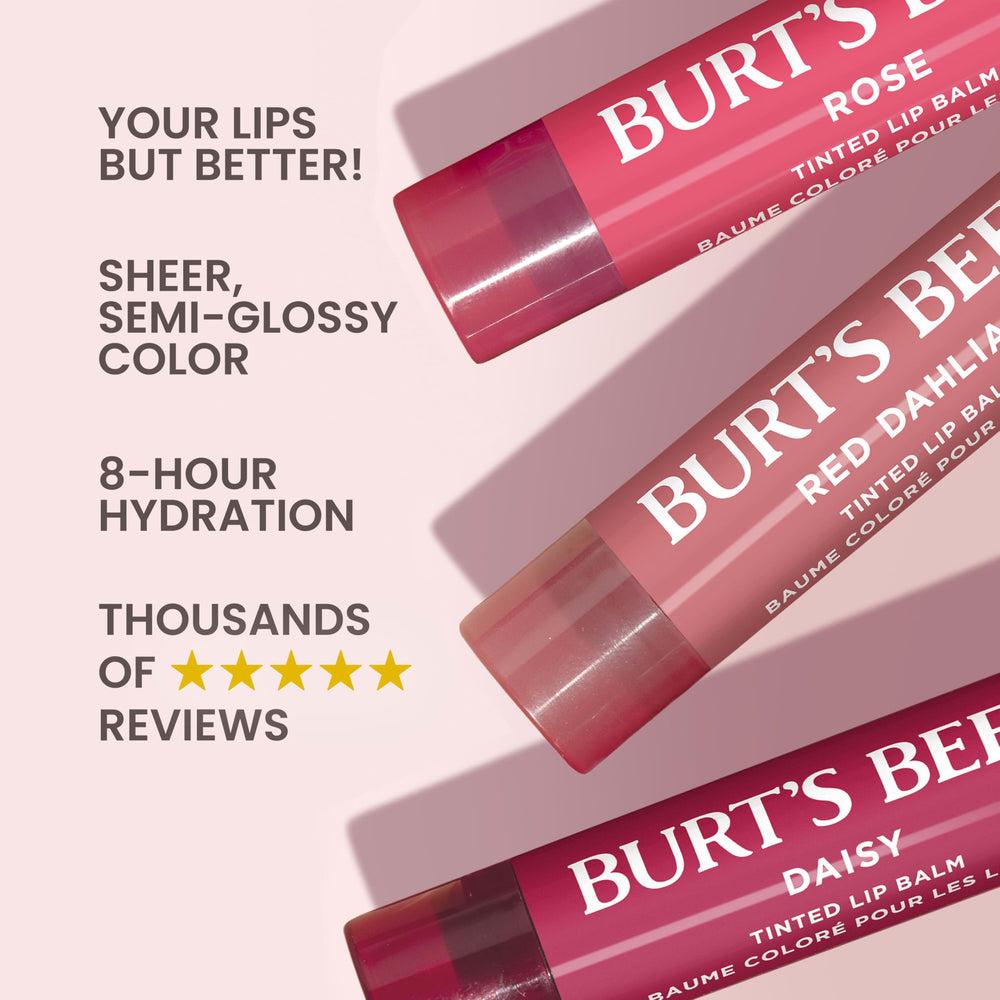 Burt's Bees Red Dahlia open tube showing deep red tint and hydration
