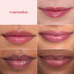 Burt's Bees swatches on arm comparing the Watermelon Champagne and Guava finishes