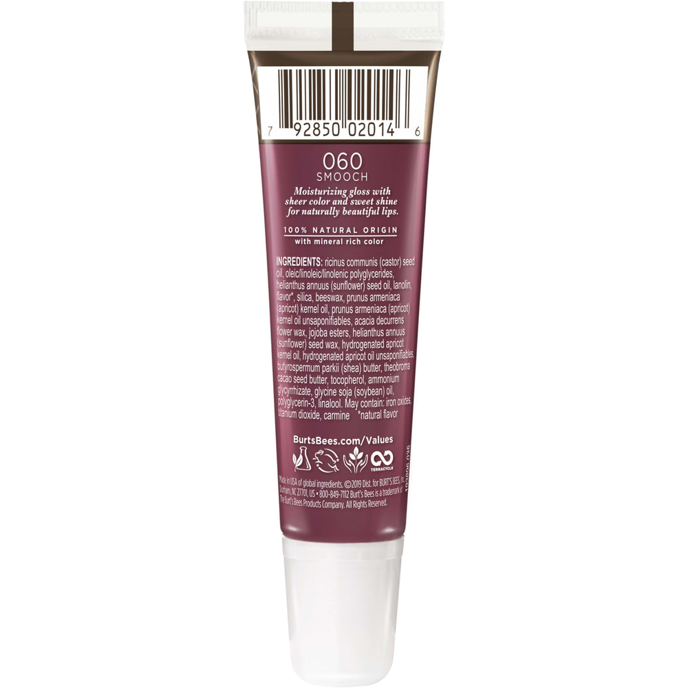 Burt's Bees label detail showing natural origin ingredients and clean-beauty benefit