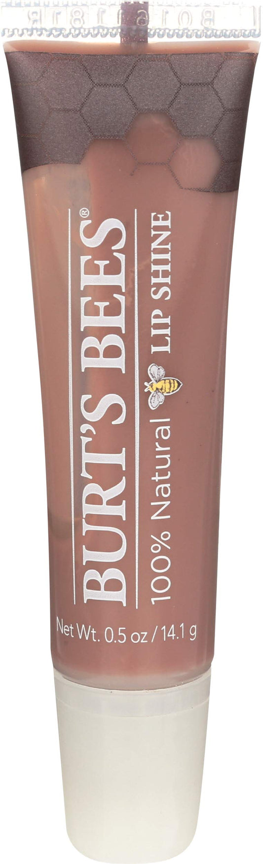 Burt's Bees front tube showing Spontaneity sheer plum and recyclable pack benefit
