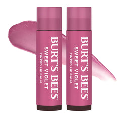 Burt's Bees front packaging showing Sweet Violet two-pack, convenient on-the-go