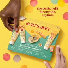 Burt's Bees travel-size lineup on counter showing compact convenience benefit