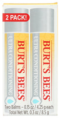 Burt's Bees front view of two tubes showing compact travel-ready benefit