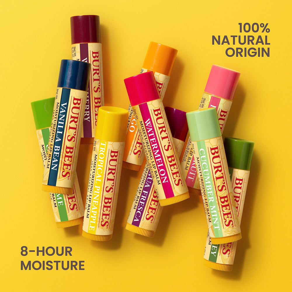 Burt's Bees vanilla bean tube label close-up emphasizing natural ingredients