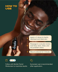 buttah. hand applying serum to face for even skin tone support