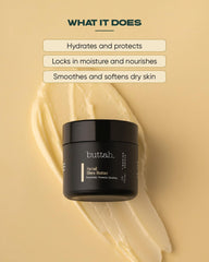 buttah close-up label highlighting organic shea butter sourcing benefits