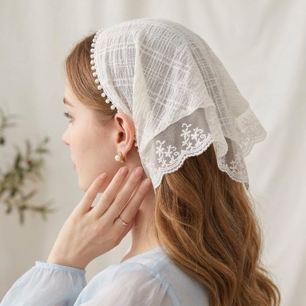 BuyaCraft model wearing tied head scarf demonstrates secure stylish fit benefit