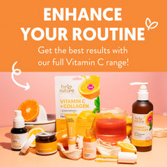 By Nature label detail highlighting Vitamin C and Caffeine benefits for brightening
