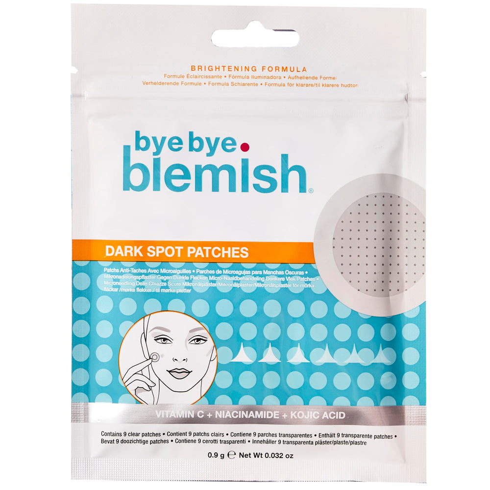 Bye Bye Blemish front packaging showing 9 clear pimple patches and benefits
