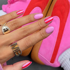 Byeokip close-up of rose pink stripe design highlighting precise glossy finish