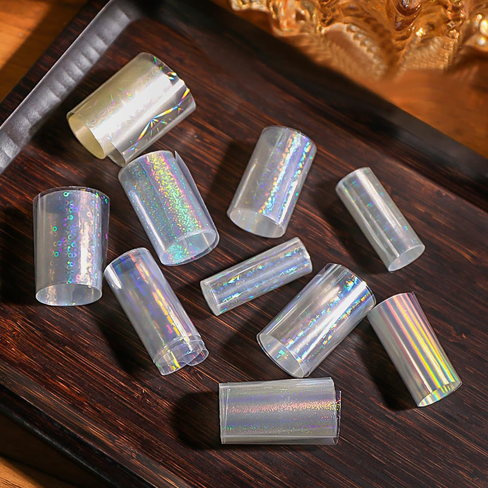 BYJKYEN long acrylic nails with aurora foil showcasing full-coverage galaxy finish