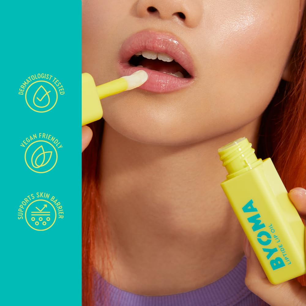 BYOMA applied on model lips demonstrating hydrated plump finish and shine