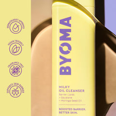 BYOMA ingredient focus with oils and ceramides highlighting barrier support