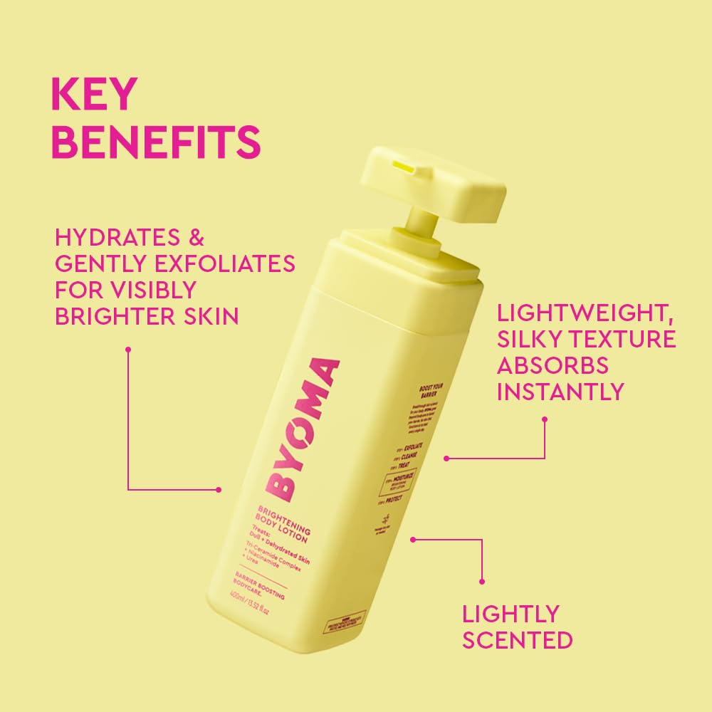 BYOMA pump dispensing lotion onto hand demonstrating quick, no-drip application