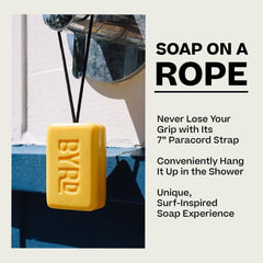 BYRD soap hung on rope in shower for easy storage benefit