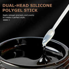 C12rtive forms used on a finger during polygel application for controlled shaping