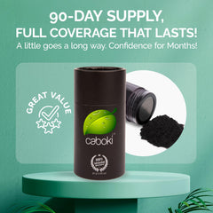 Caboki shaker top applicator dispensing fibers for quick targeted coverage