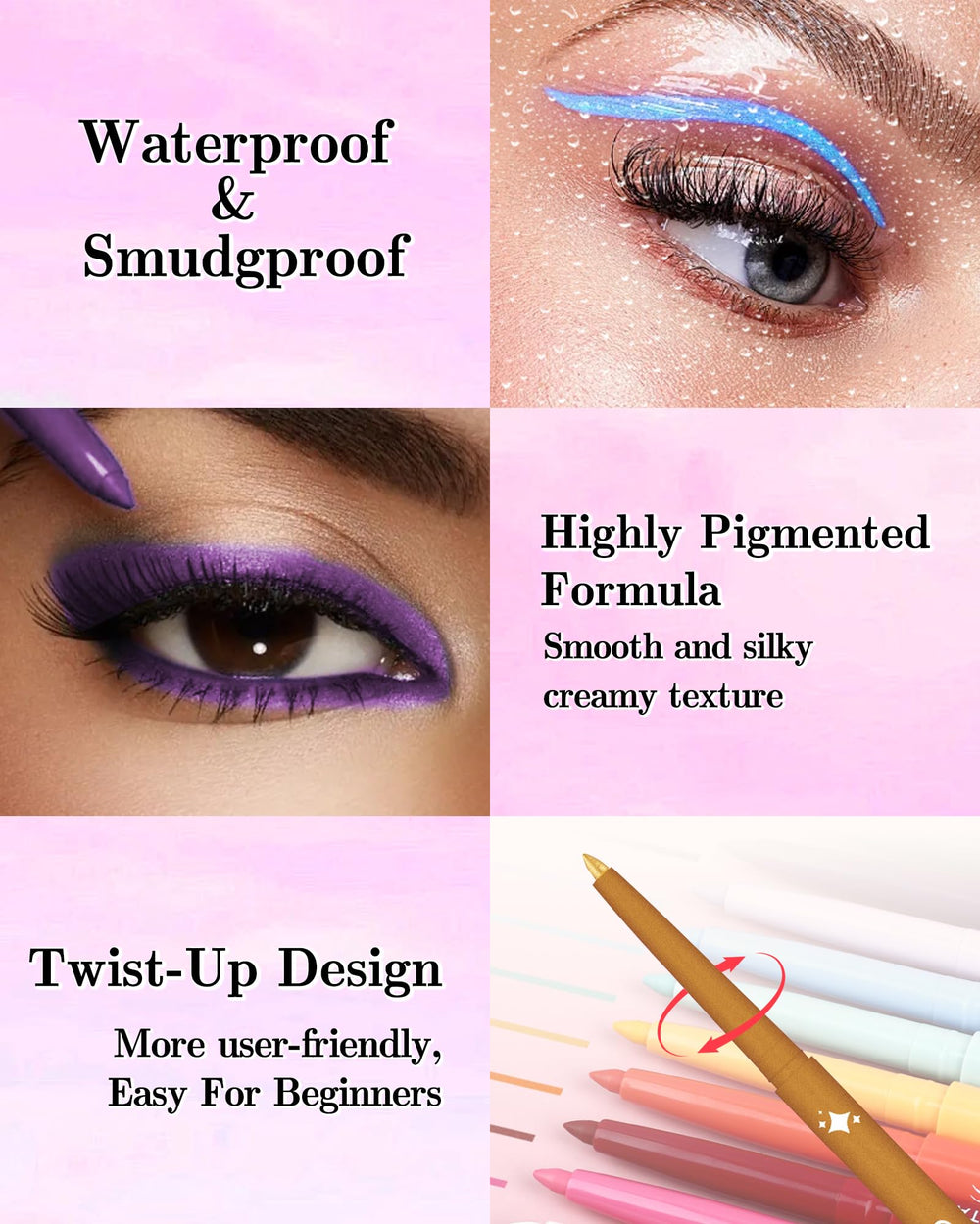 Caedelfly three pencils flat lay in a makeup bag showing portability benefit