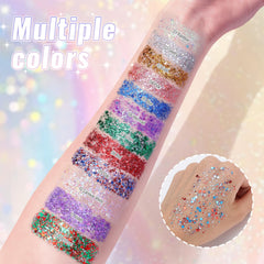 CAHOTO applying glitter stick to cheek showing smooth glide and instant shimmer benefit