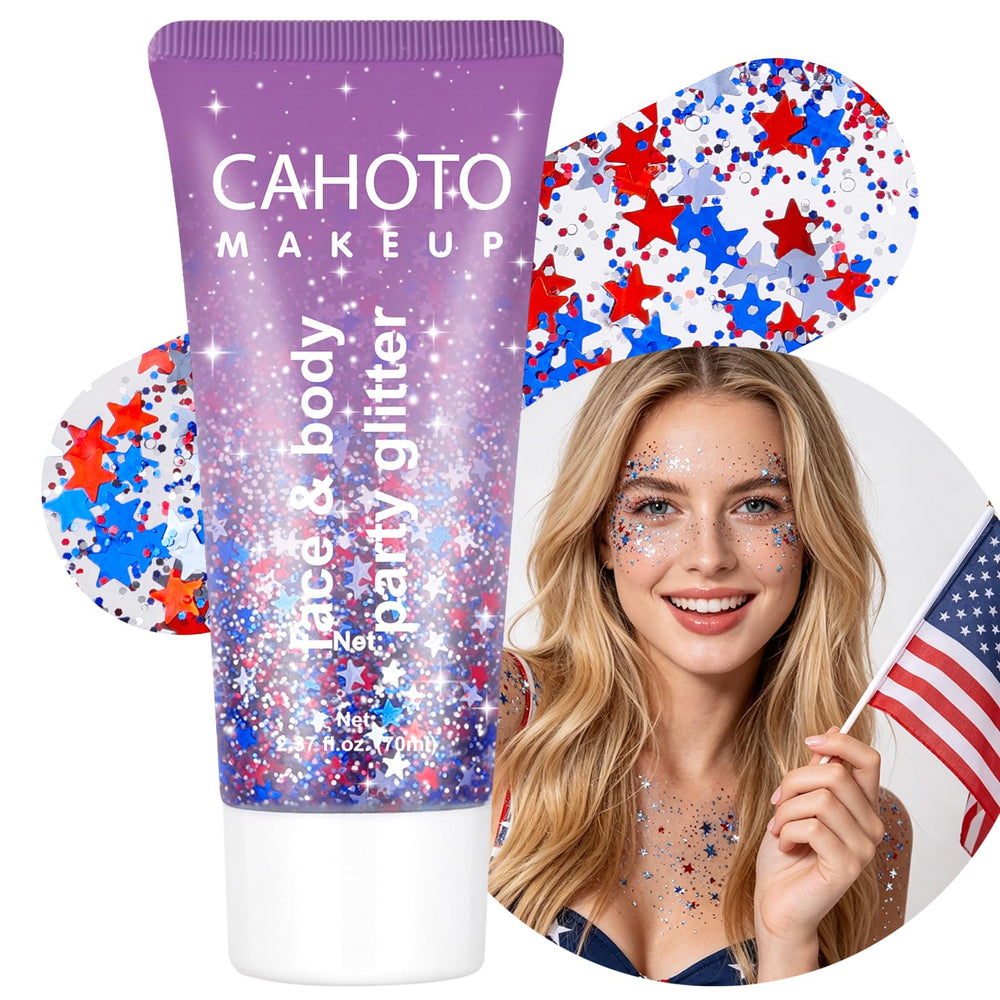 CAHOTO front packaging showing red white blue star glitter, festive look