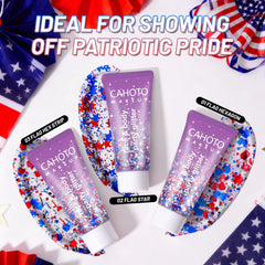CAHOTO used as hair streak with stars, adds bold holiday accent