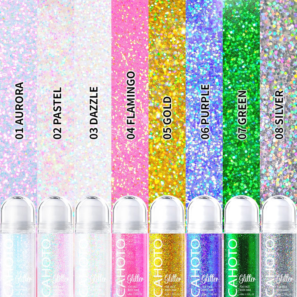 CAHOTO hair part highlighted with silver glitter showing festival-ready styling benefit