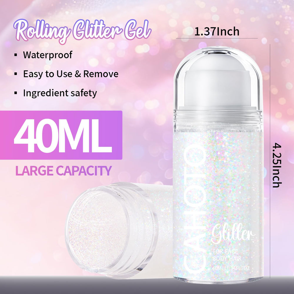 CAHOTO rollerball close-up revealing glitter texture and smooth applicator benefit