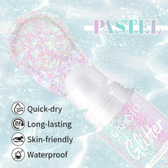 CAHOTO rollerball close-up revealing holographic glitter texture and smooth glide