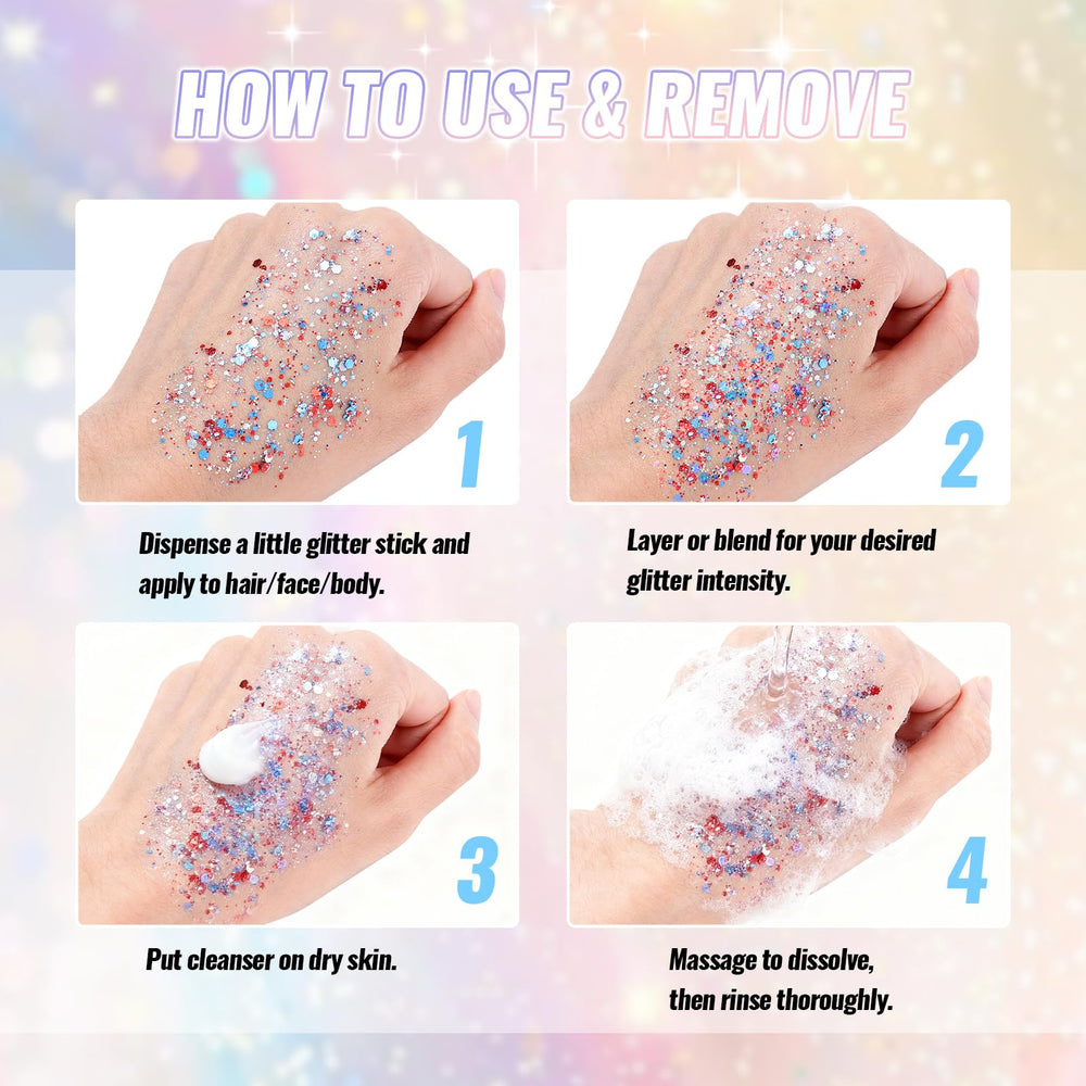 CAHOTO glitter stick held in hand showing compact travel size and on-the-go convenience benefit